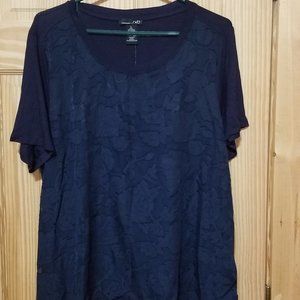 RXB Womens top lace front short sleeve navy blue size Large NWT